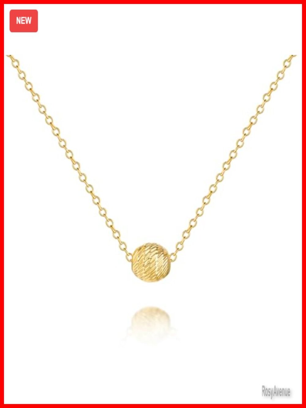 14K Gold Plated Pendant Necklace Womens Dainty Textured Ball Elegant Chain
